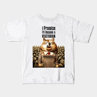 Wolf's Broken Promises: I Promise, I'll Become a Vegetarian on a light (Knocked Out) background Kids T-Shirt